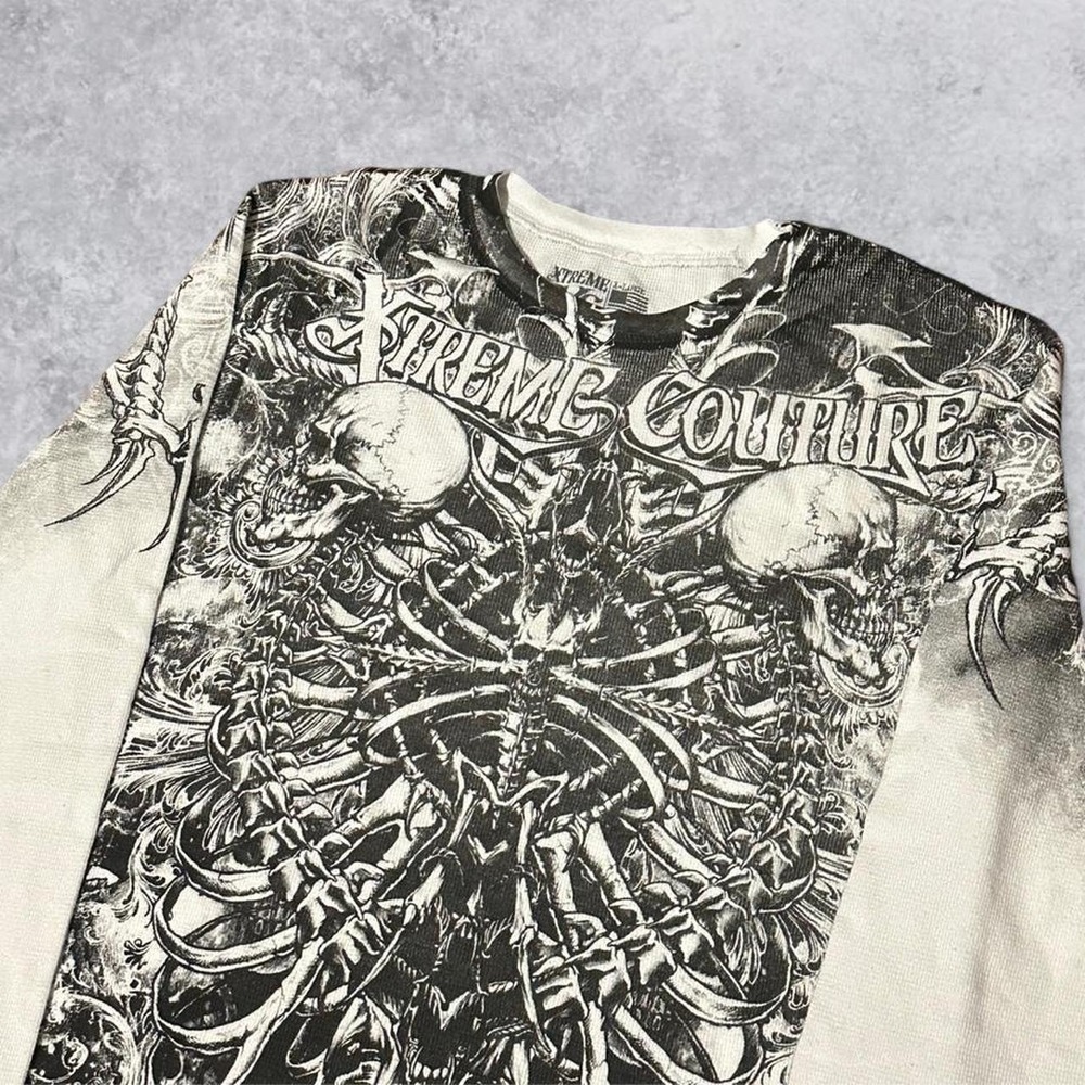 Y2K Grunge Affliction Style Xtreme Couture AOP Long Sleeve Shirt - Size XL!